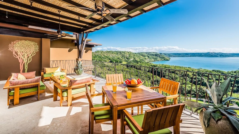 balcony seating area with ocean view