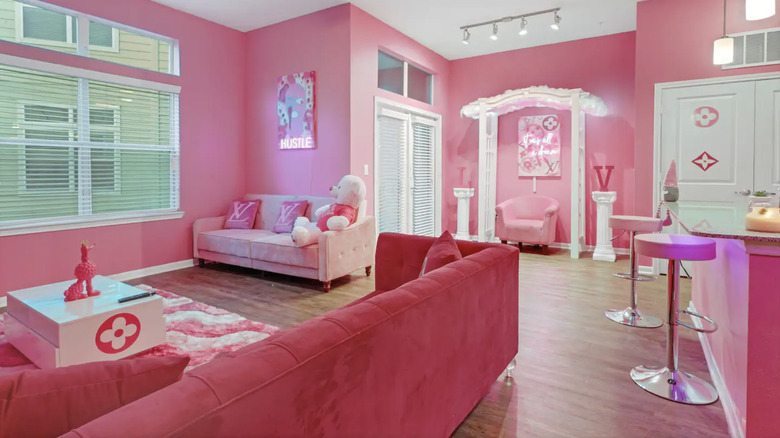 A pink living room 