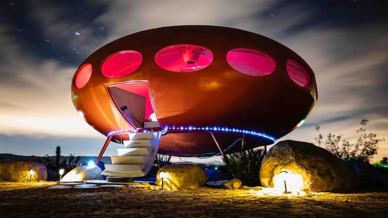 UFO house at night