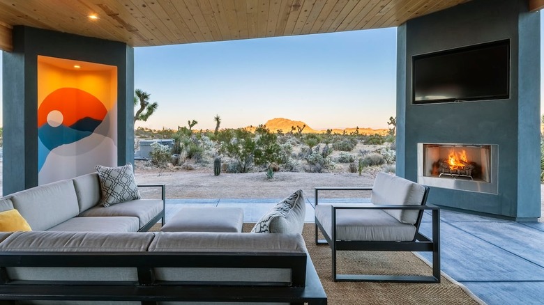 modern couches with view of Joshua Tree