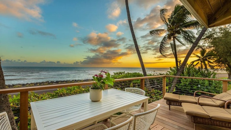 patio at sunset with table