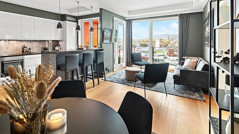 Loft with open plan living room and kitchen 