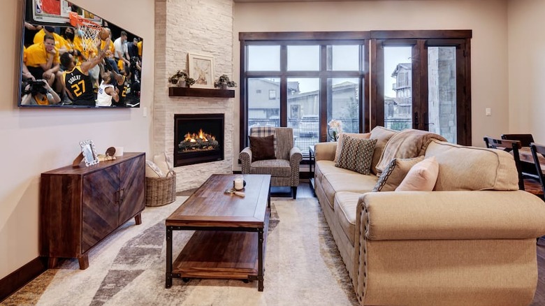 living room with fireplace 