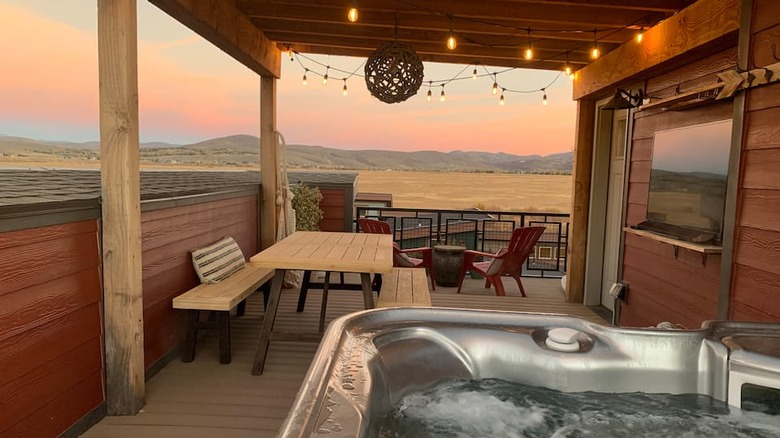 hot tub at sunset 