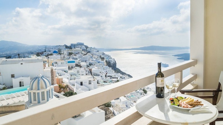 balcony with food and wine