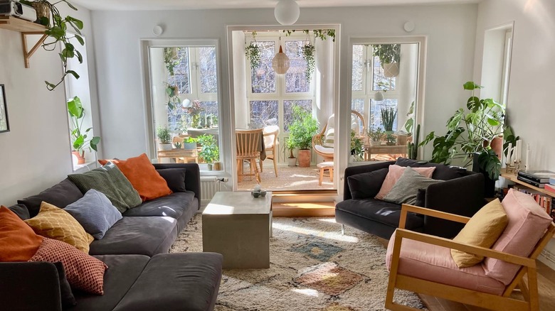 bohemian living room with plants