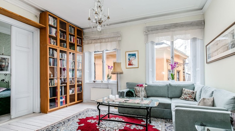 living room with library