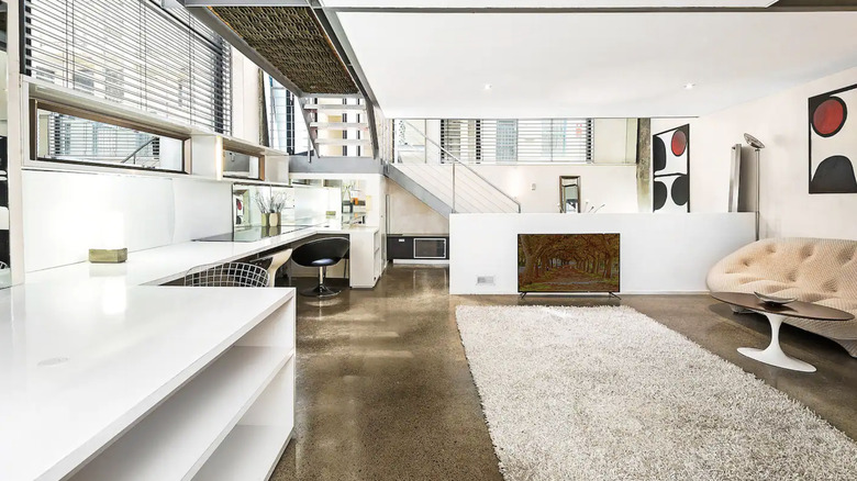 white midcentury modern loft