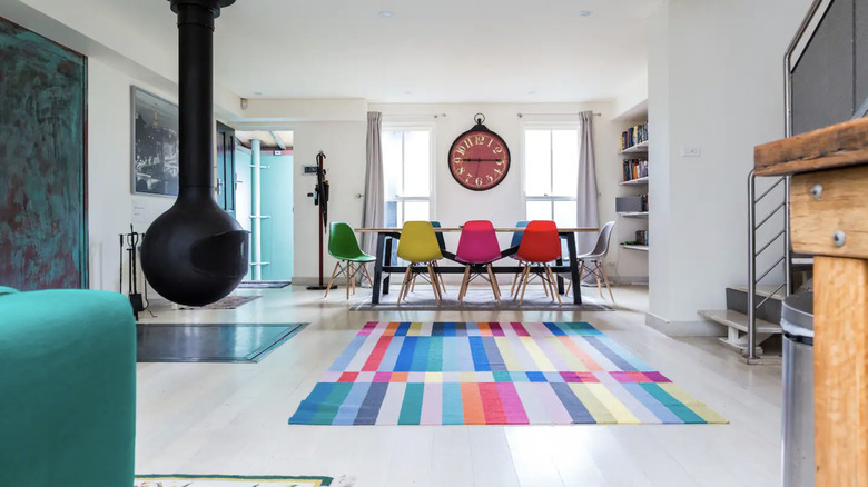 Colorful living room and dining area