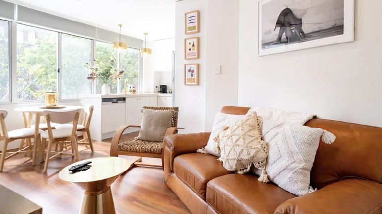 A corner of the open plan living room and kitchen