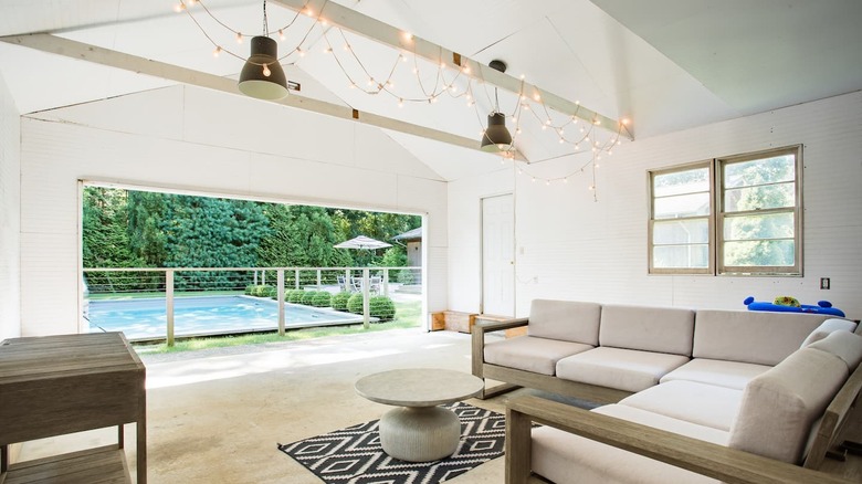 indoor outdoor space with pool