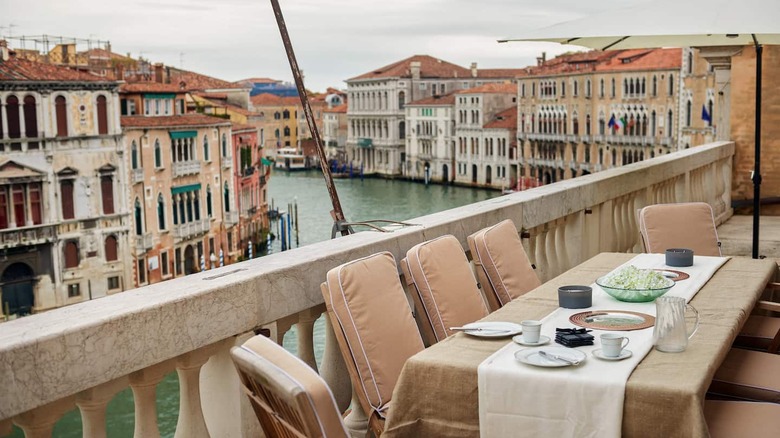 patio dining table near canal