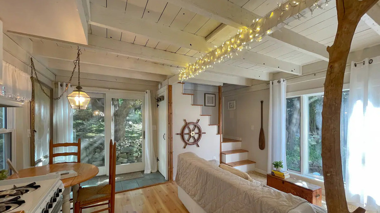 interior of cabin home all white