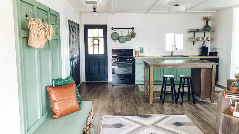 vintage style green and white kitchen