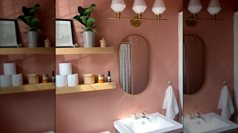 bathroom with dusky rose wall