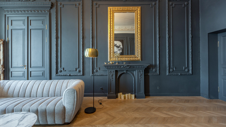 living room with blue walls