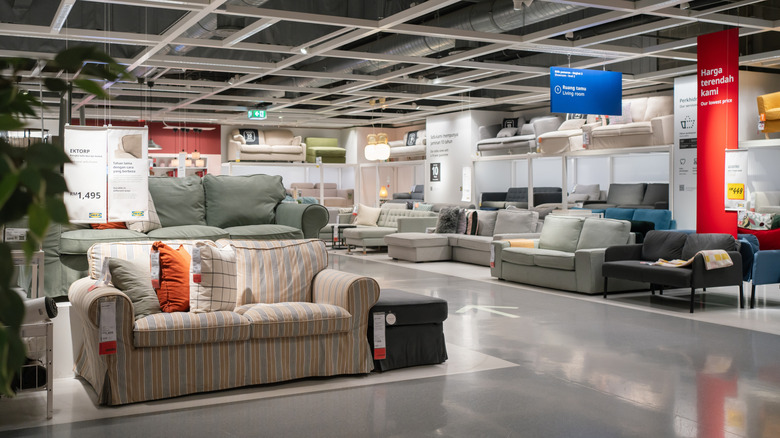 IKEA showroom with sofas on display