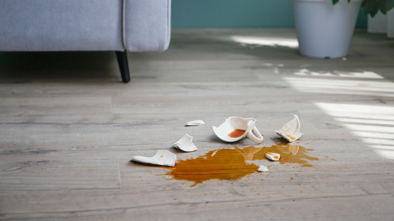 Spilt coffee on laminate flooring