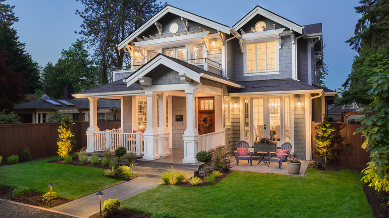 Well-lit house exterior