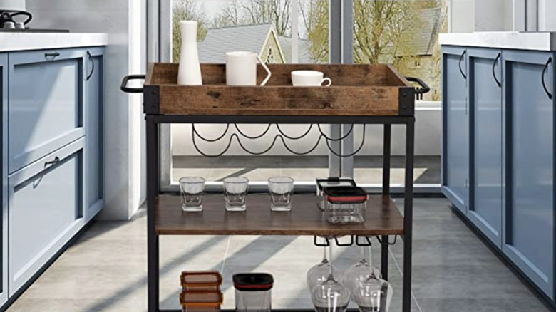 wood bar cart