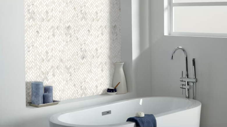 American Olean mosaic tiles near bathtub