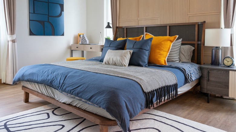 blue and yellow bedroom