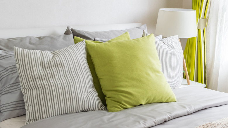 Lime green and gray pillows