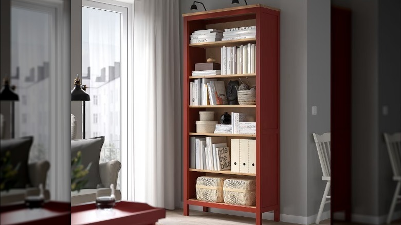 Red-stained bookcase