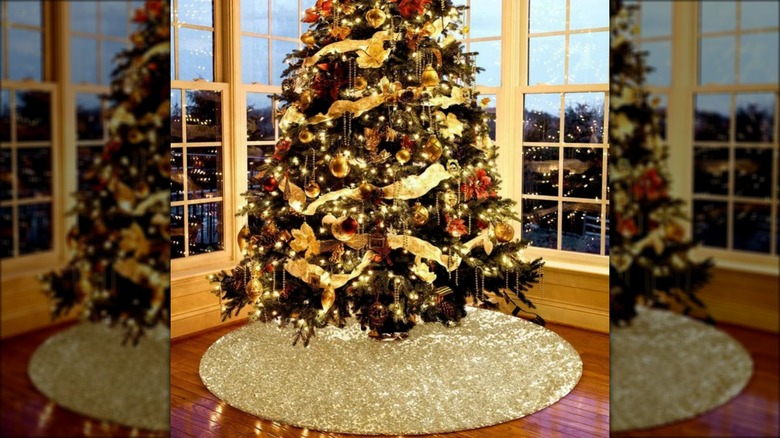 Gold sequined tree skirt