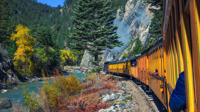 Train traveling through Durango mountains