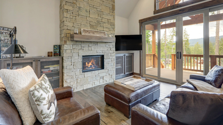 living room with leather furniture