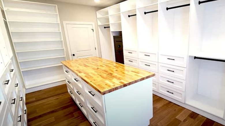 closet island with butcher block