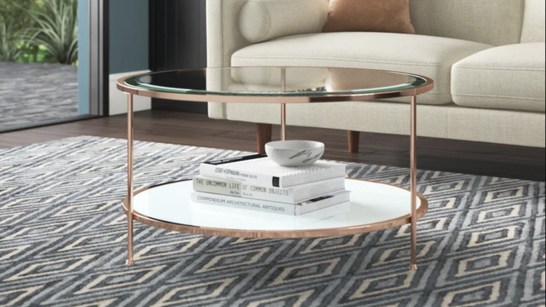 rose gold coffee table with books