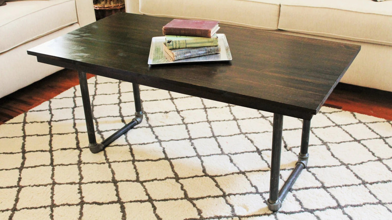 industrial coffee table with books