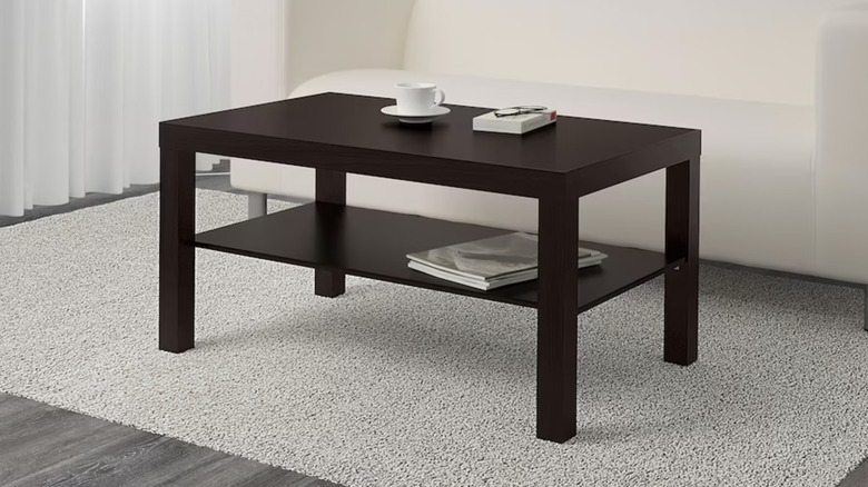 brown coffee table in white room