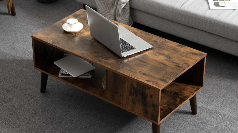 coffee table with laptop