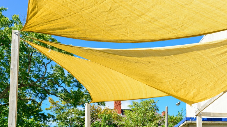 trio of yellow shade sails