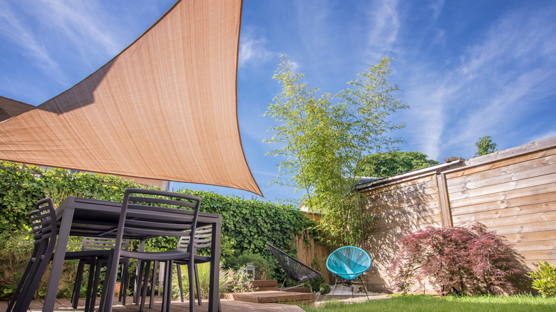 shade sail in the backyard