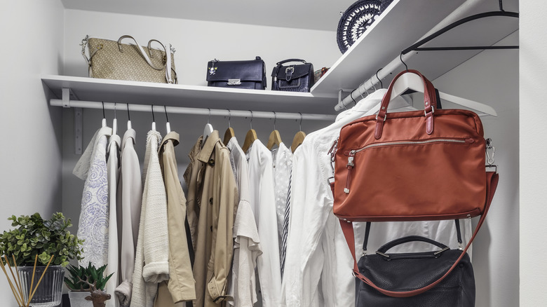 shirts hanging in white closet