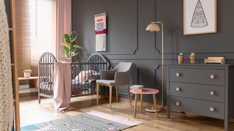 Black children's room with pink accents