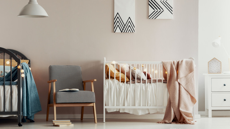 Beige and white baby room