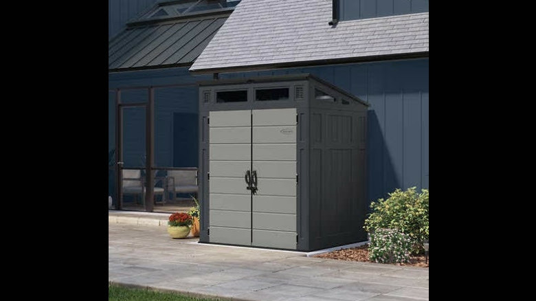 Modern looking gray shed 