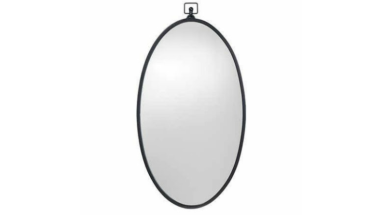 Oval-shaped mirror with black frame