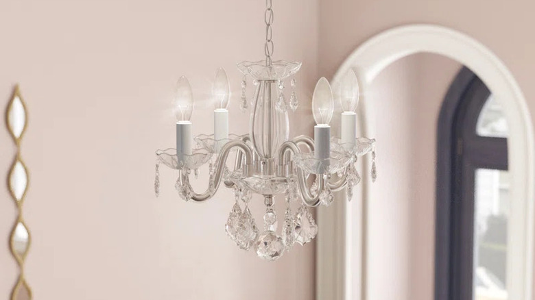 mini crystal chandelier in foyer