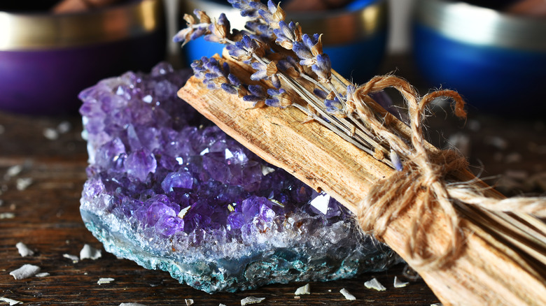 Amethyst crystal and sage bundle