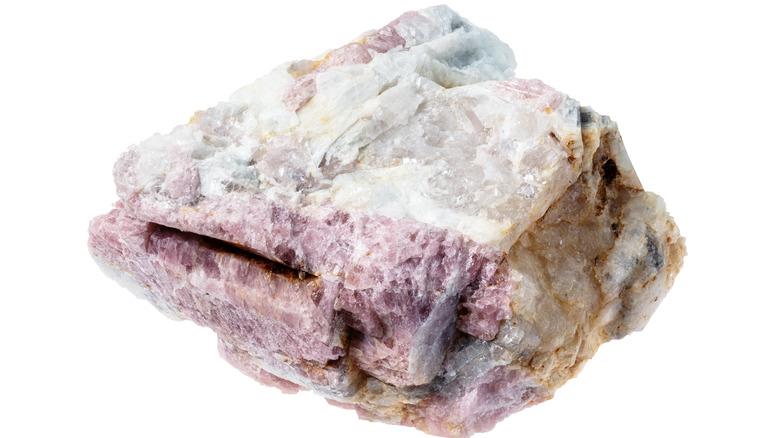 pink tourmaline crystal white background 