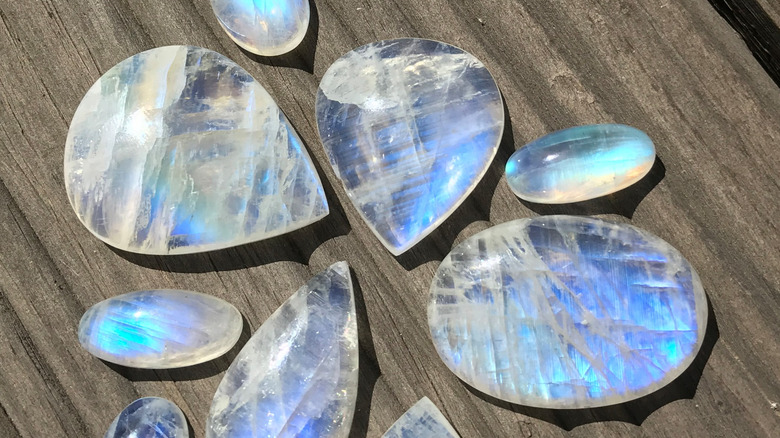 shiny moonstone crystals under sun