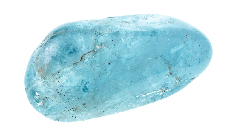 Aquamarine stone with white background