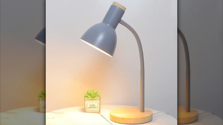 gray and warm wood lamp