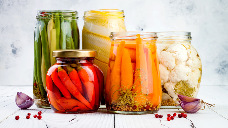 vegetables stocked in mason jars